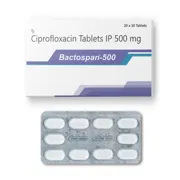 Bactospan 500 Mg Tablet Box/Carton + Blister Pack showing the Front face.