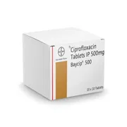 Baycip 500 Mg Tablet Box/Carton showing the Front face.