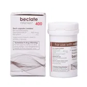 Beclate Rotacaps 400 Mcg Box/Carton + Bottle showing the Front and Back face.