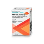 Besivance 0.6% 5 ml Box/Carton showing the Front face.