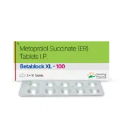 Betablock XL 100 Tablet Box/Carton + Blister Pack showing the Front face.