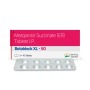 Betablock XL 50 Tablet Box/Carton + Blister Pack showing the Front face.
