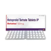 Betaloc 50 Mg Tablet Box/Carton + Blister Pack showing the Front and Back face.