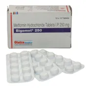 Bigomet 250 Mg Box/Carton + Blister Pack showing the Front face.