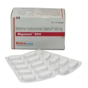 Bigomet 500 Mg Box/Carton + Blister Pack showing the Front face.