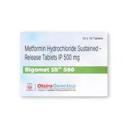Bigomet 500 Mg Tablet SR Box/Carton showing the Front face.