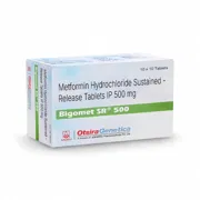 Bigomet 500 Mg Tablet SR Box/Carton showing the Front face.