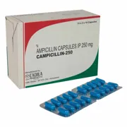 Campicilin 250 Mg Box/Carton + Blister Pack showing the Front face.