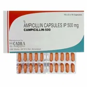 Campicilin 500 Mg Box/Carton + Blister Pack showing the Front face.