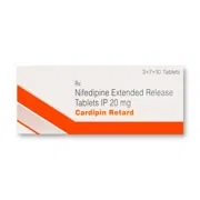Cardipin Retard 20 Mg Tablet Box/Carton showing the Front face.