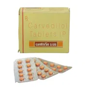 Cardivas 3.125 Mg Box/Carton + Blister Pack showing the Front face.