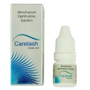 Carelash Ophthalmic Solution Box/Carton + Bottle showing the Front face.