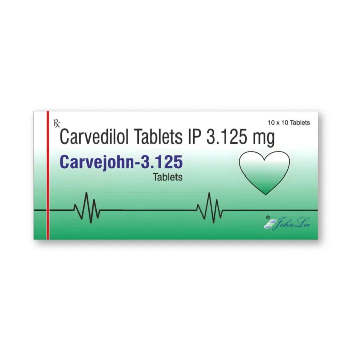 Carvejohn 3.125 Mg Tablet Box/Carton showing the Front face.