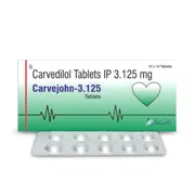 Carvejohn 3.125 Mg Tablet Box/Carton + Blister Pack showing the Front face.