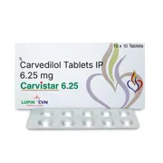 Carvistar 6.25 Tablet Box/Carton + Blister Pack showing the Front face.