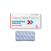 Cefadrox 500 Mg Tablet Box/Carton + Blister Pack showing the Front face.