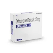 Cefasyn 250 Mg Tablet Box/Carton showing the Front face.