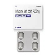 Cefasyn 250 Mg Tablet Box/Carton + Blister Pack showing the Front face.
