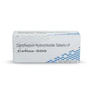 Ceflox 500 Mg Tablet Box/Carton showing the Front face.