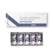 Ceftas 200 Tablet Box/Carton + Blister Pack showing the Front face.
