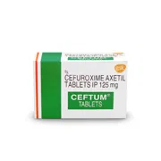 Ceftum 125 Mg Tablet Box/Carton showing the Front face.