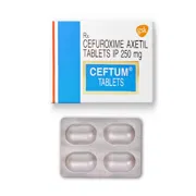 Ceftum 250 Mg Tablet Box/Carton + Blister Pack showing the Front face.