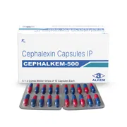 Cephalkem 500 Mg Capsule Box/Carton + Blister Pack showing the Front face.