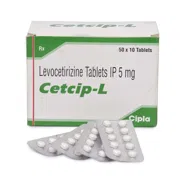 Cetcip L 5 Mg Box/Carton + Blister Pack showing the Front face.