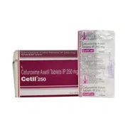 Cetil 250 Mg Box/Carton + Blister Pack showing the Front face.