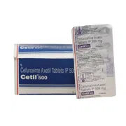 Cetil 500 Mg Box/Carton + Blister Pack showing the Front face.