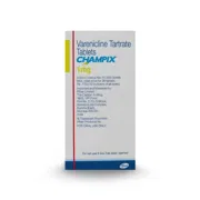 Champix 1 Mg Tablet Box/Carton showing the Front face.