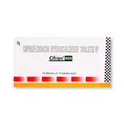 Cifran 500 Tablet Box/Carton + Blister Pack showing the Front face.