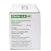 Ciplar LA 40 Mg Box/Carton showing the Back face.