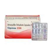 Cipmox 250 Mg Box/Carton + Blister Pack showing the Front face.