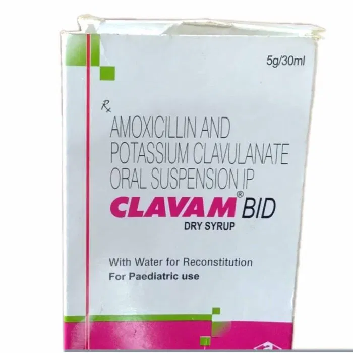 Clavam Dry Syrup 30 ml Box/Carton showing the Front face.