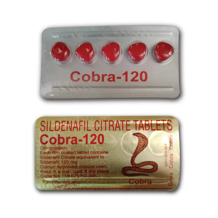 Cobra 120 Tablet Blister Pack + Strip showing the Front and Back face.