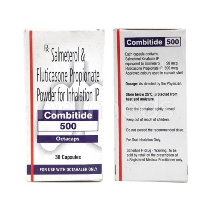 Combitide 500 Octacaps Box/Carton showing the Front/Back face.