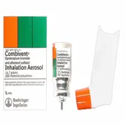 Combivent 20 Mcg+100 Mcg Box/Carton + Inhaler showing the Front face.