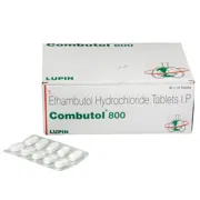Combutol 800 Mg Box/Carton + Blister Pack showing the Front face.