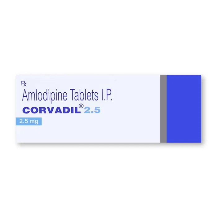 Corvadil 2.5 Tablet Strip showing the Front face.