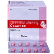 Cosart 50 Mg Box/Carton + Blister Pack showing the Front face.