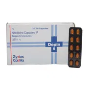 Depin 5 mg Box/Carton + Blister Pack showing the Front face.
