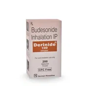 Derinide 100 Inhaler CFC Free Box/Carton showing the Front face.