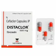 Distaclor 500 Mg Box/Carton + Blister Pack showing the Front face.