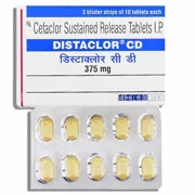 Distaclor CD 375 Mg SR Box/Carton + Blister Pack showing the Front face.