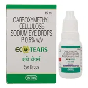 Eco Tears 15 ml Box/Carton + Eye Drops Bottle showing the Front face.