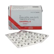 Enapril 5 Mg Box/Carton + Blister Pack showing the Front face.