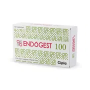 Endogest 100 Mg Capsule Box/Carton showing the Front face.