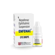 Enfenac Eye Drop Box/Carton + Eye Drops Bottle showing the Front face.