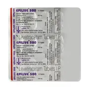 Epilive 500 Tablet Blister Pack showing the Front face.